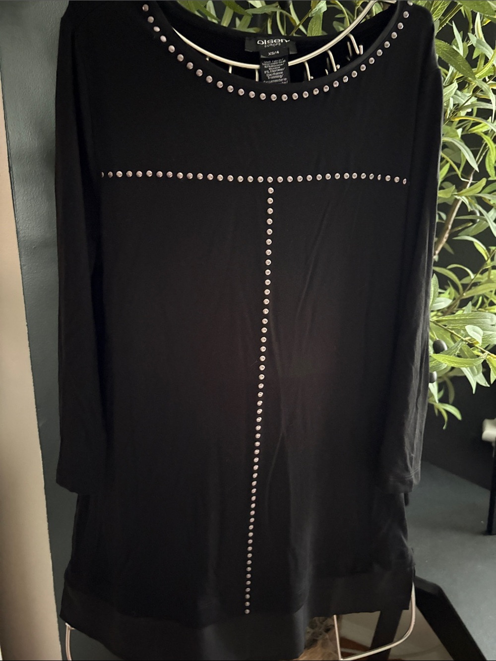 Olsen Black 3/4 Sleeve Dress with charcoal Stud Cross Detail